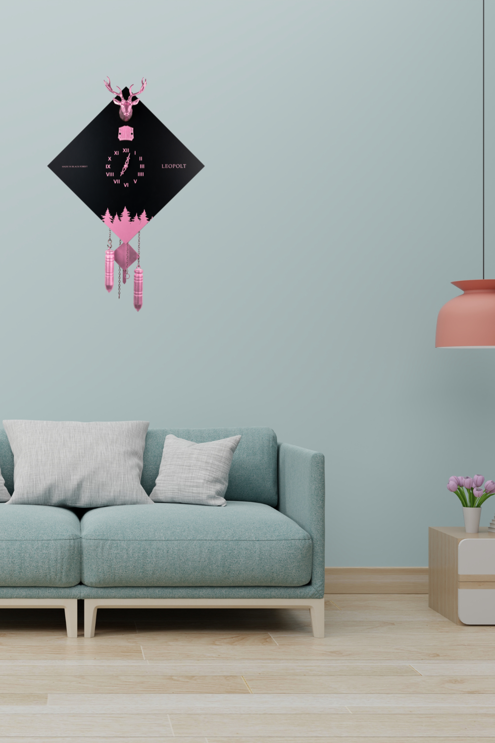 Moderne Kuckucksuhr - Schwarz/Rosa