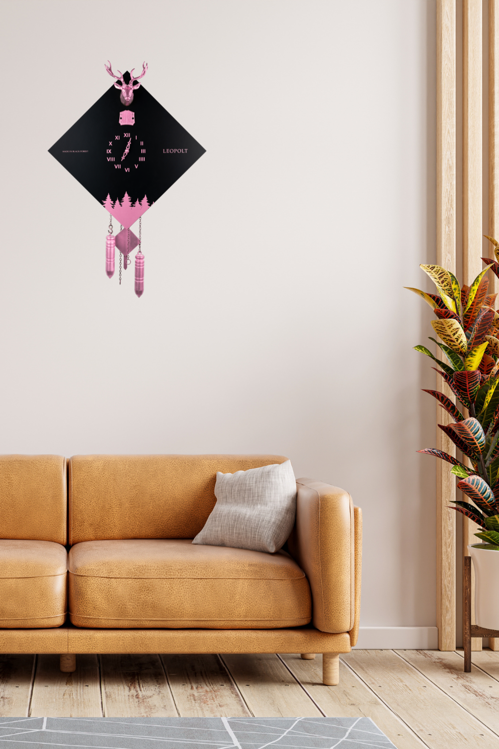 Moderne Kuckucksuhr - Schwarz/Rosa