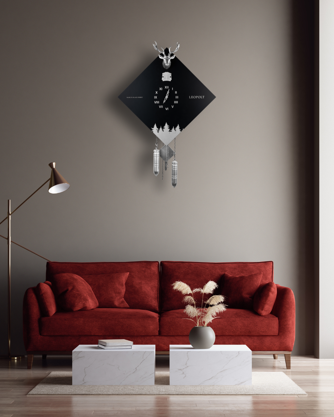 Moderne Kuckucksuhr - Schwarz/Silber