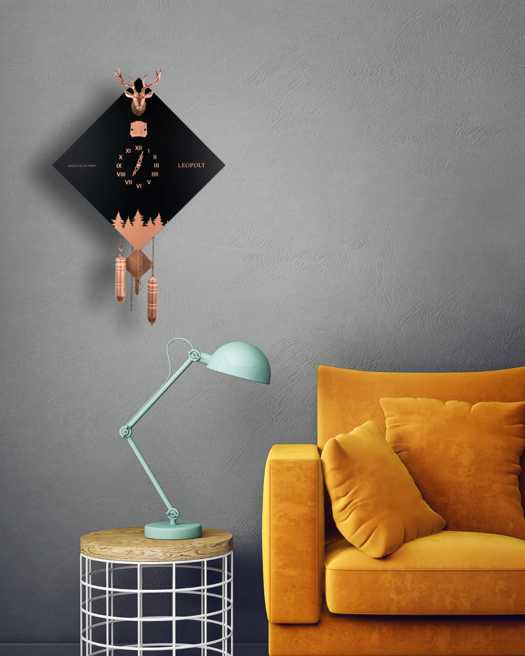 Moderne Kuckucksuhr - Schwarz/Kupfer