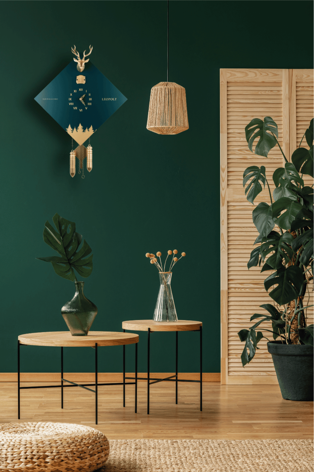 Moderne Kuckucksuhr - Blaugrün/Gold