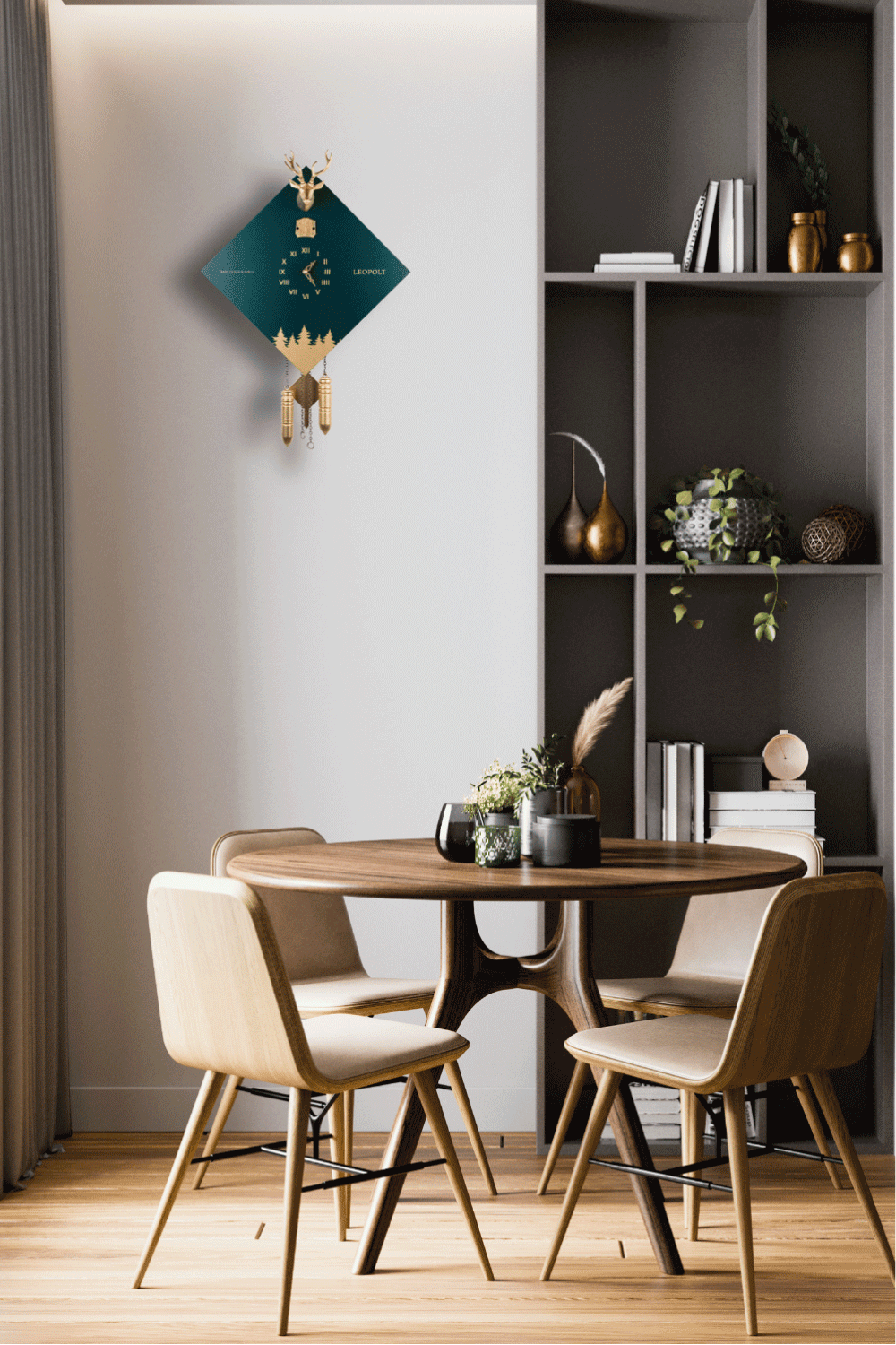 Moderne Kuckucksuhr - Blaugrün/Gold