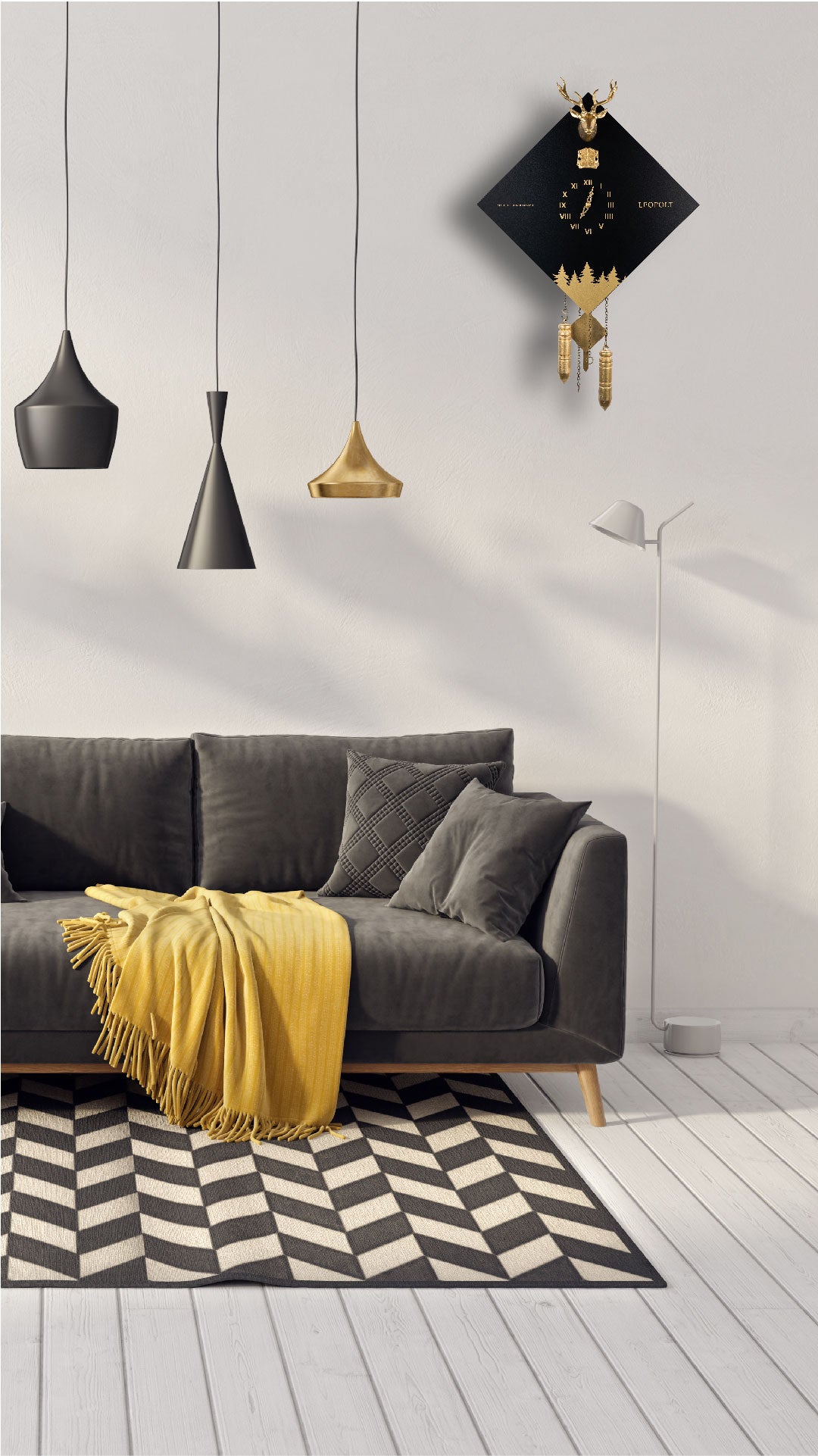 Moderne Kuckucksuhr - Schwarz-Gold