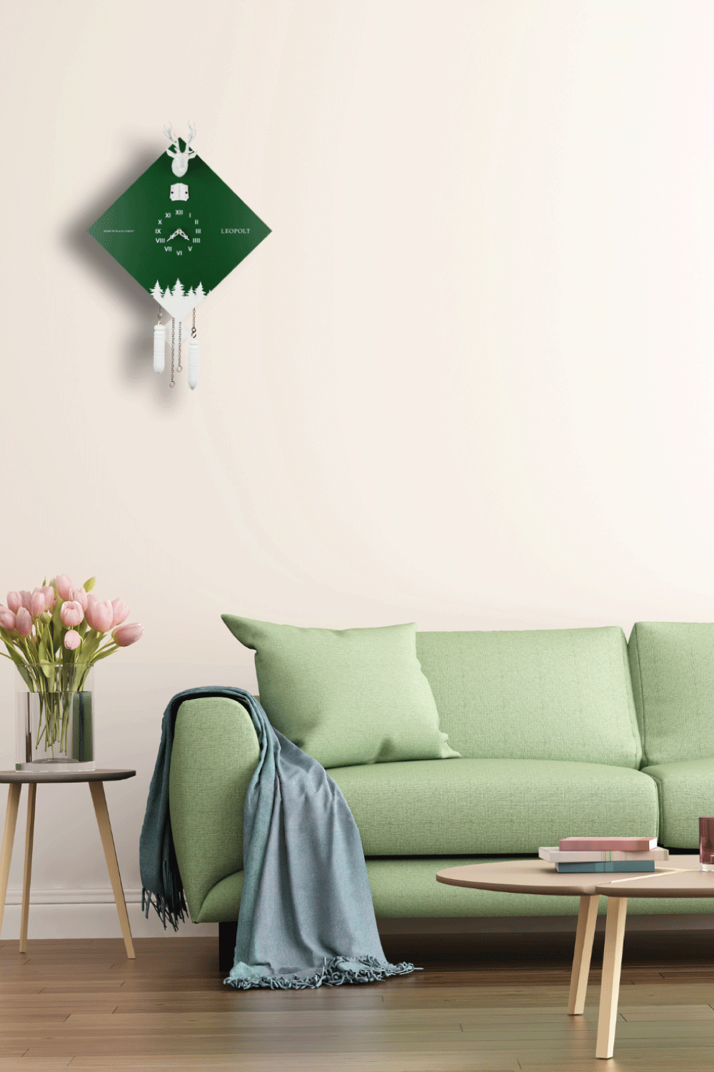 Moderne Kuckucksuhr - Grün/Weiß