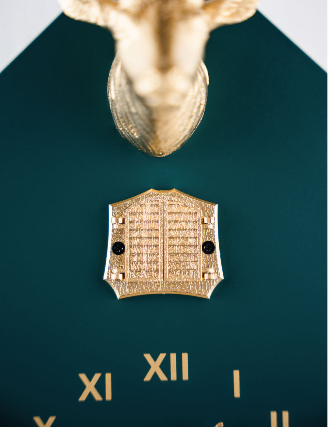 Moderne Kuckucksuhr - Blaugrün-Gold-Kuckucksruf