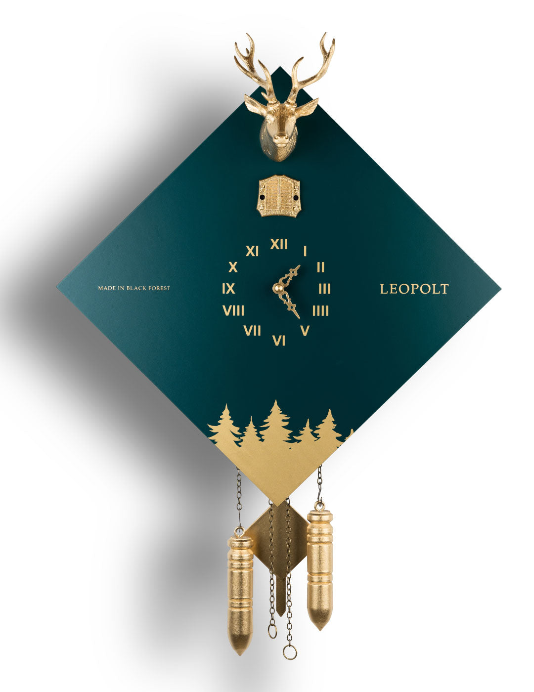 Moderne Kuckucksuhr - Blaugrün-Gold