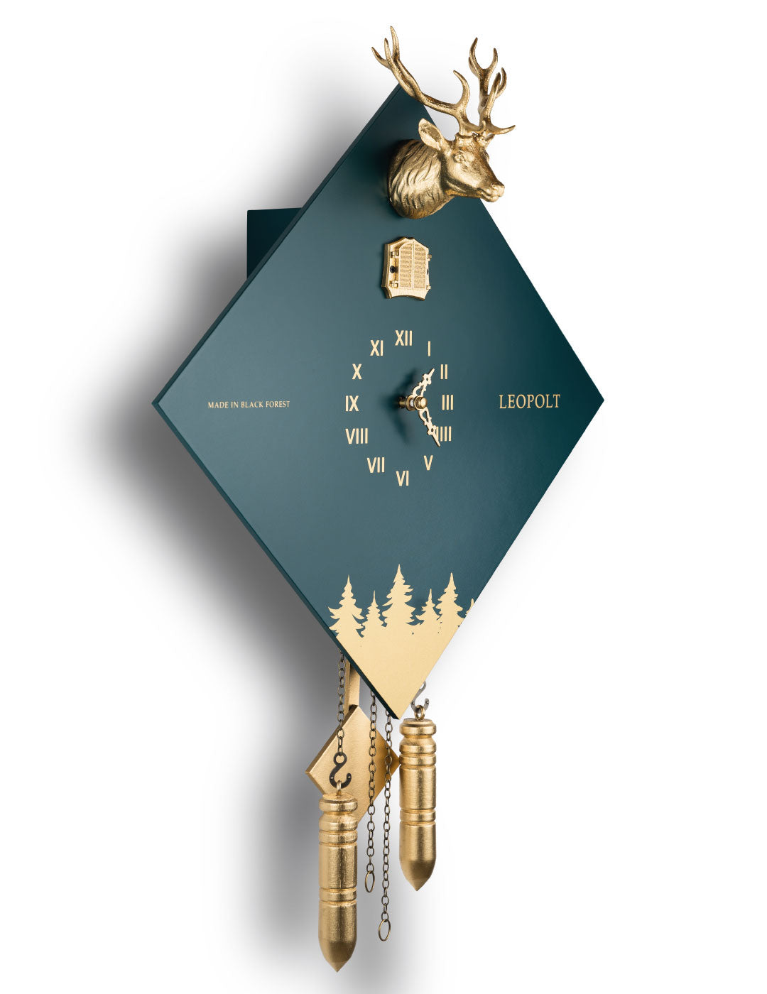 Moderne Kuckucksuhr - Blaugrün-Gold