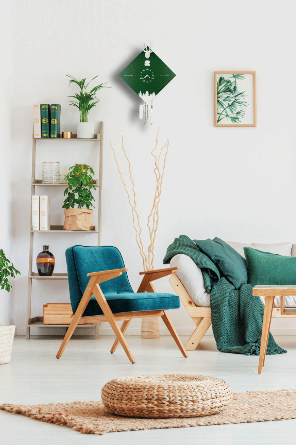 Moderne Kuckucksuhr - Grün/Weiß