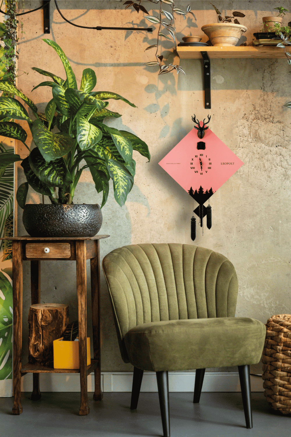 Moderne Kuckucksuhr - Rosa/Schwarz