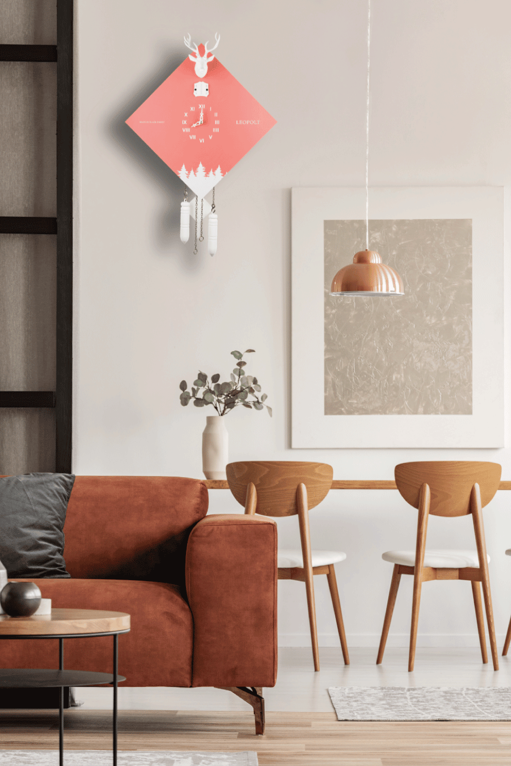 Moderne Kuckucksuhr - Rosa/Weiß