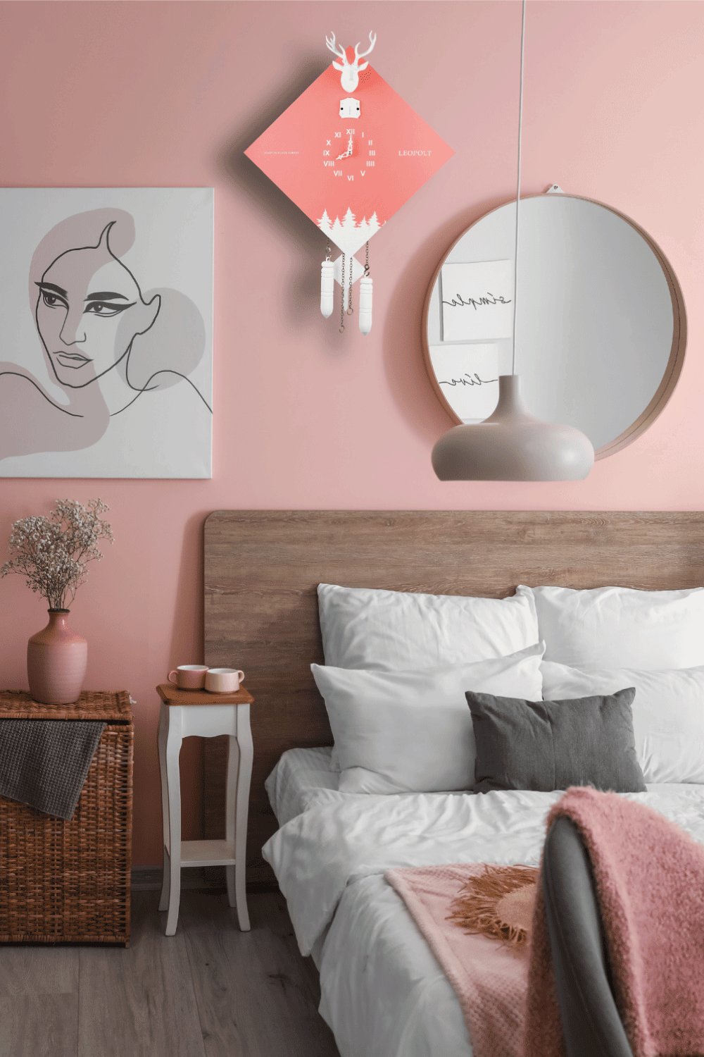 Moderne Kuckucksuhr - Rosa/Weiß