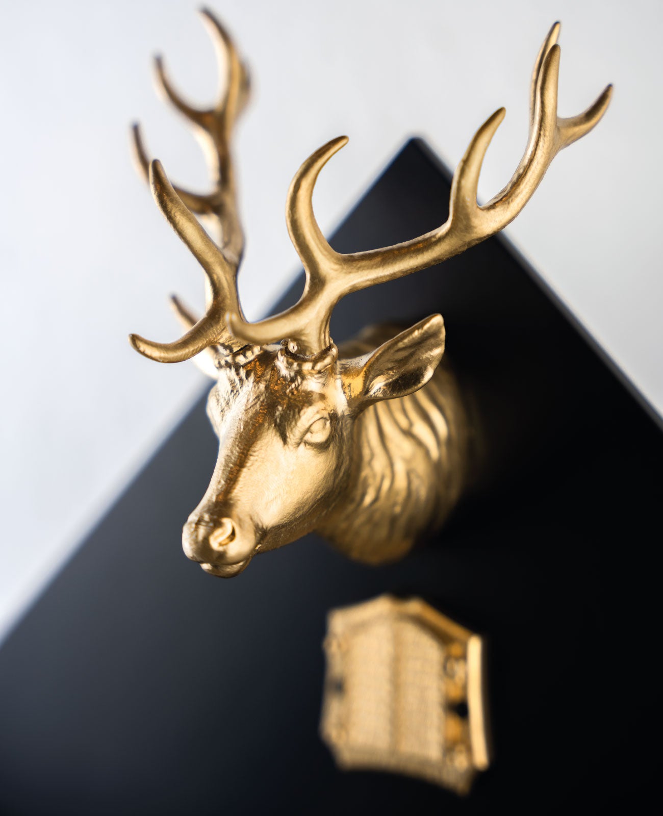 Moderne Kuckucksuhr - Schwarz-Gold-Hirschopf