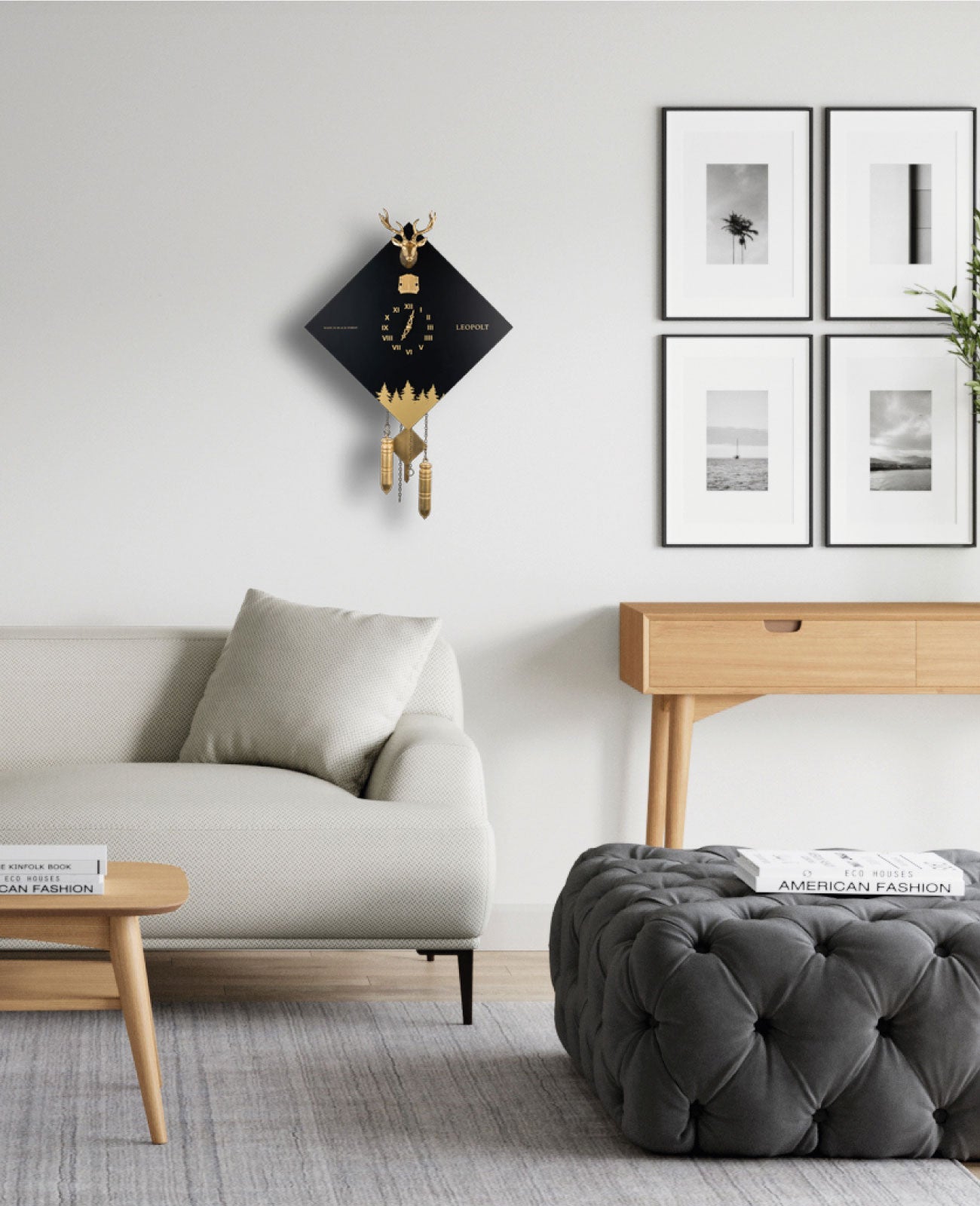 Moderne Kuckucksuhr - Schwarz-Gold-Wanduhr