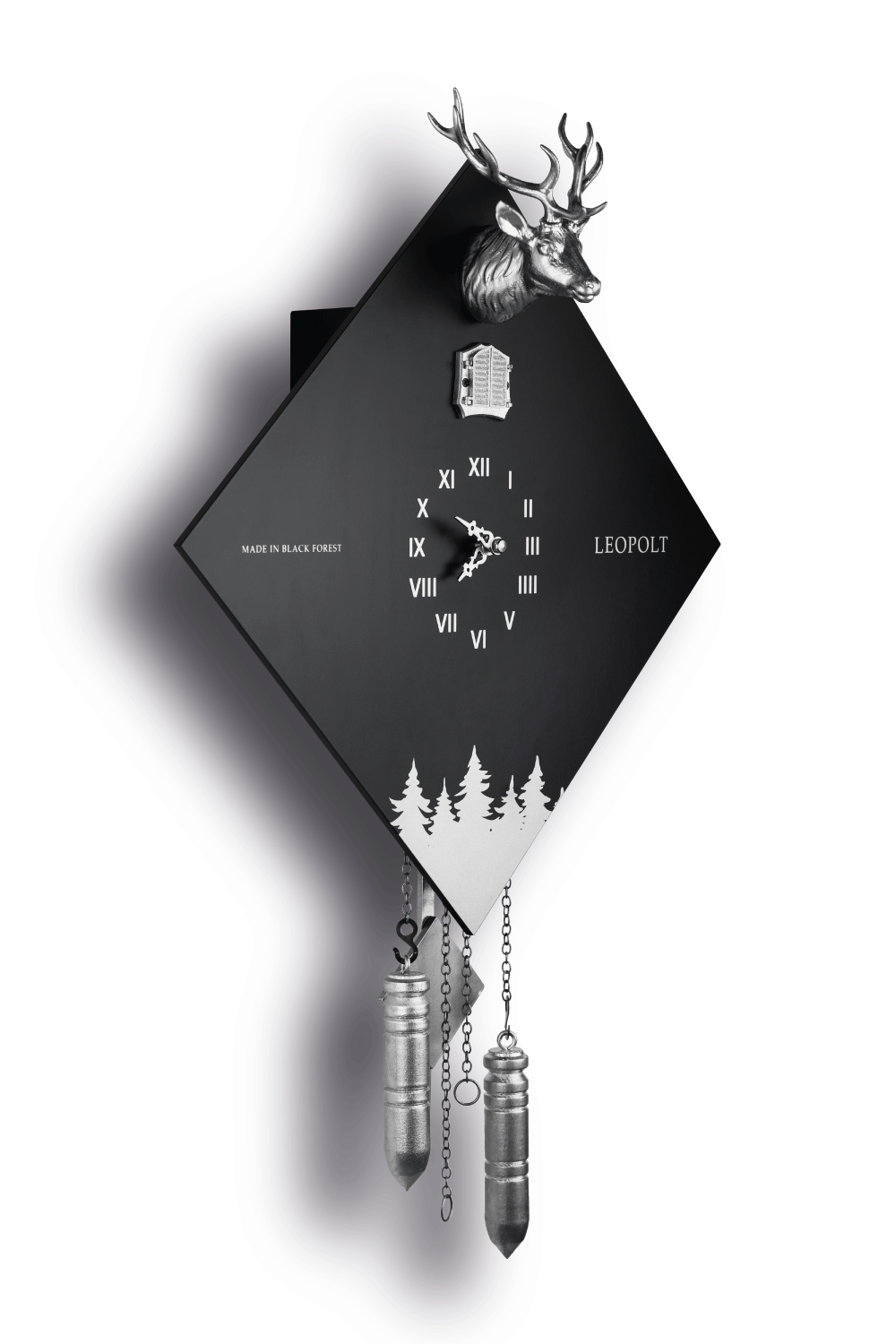 Moderne Kuckucksuhr - Schwarz/Silber