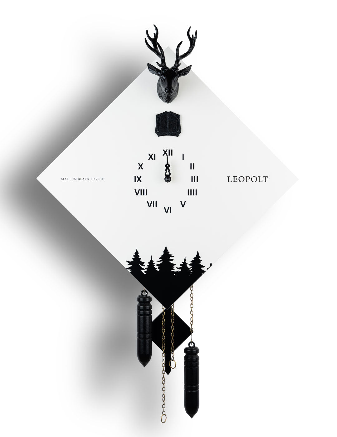 Moderne Kuckucksuhr - Weiß-Schwarz-front