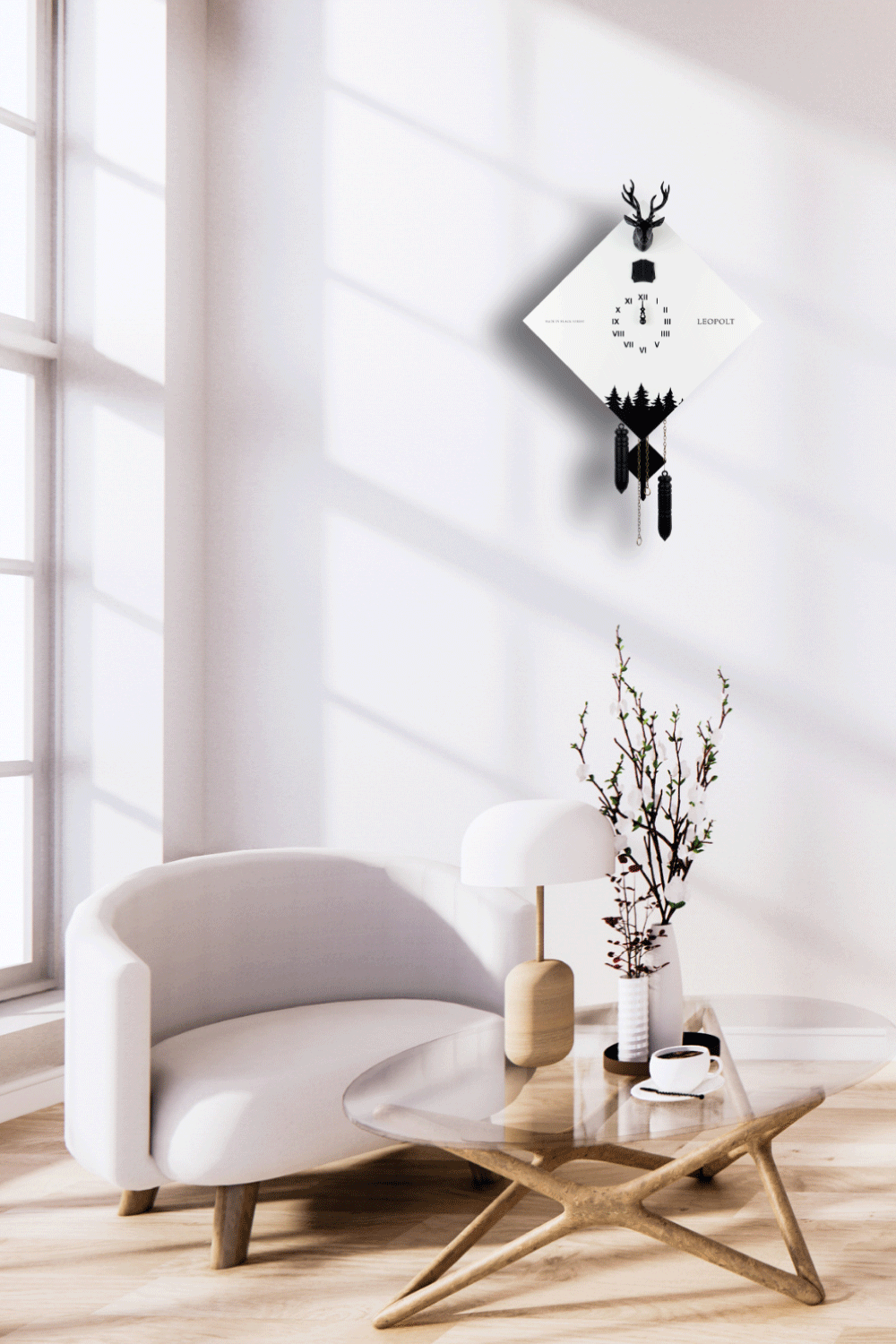 Moderne Kuckucksuhr - Weiß/Schwarz